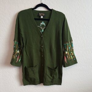 Bob Mackie Green Embroidered Cardigan